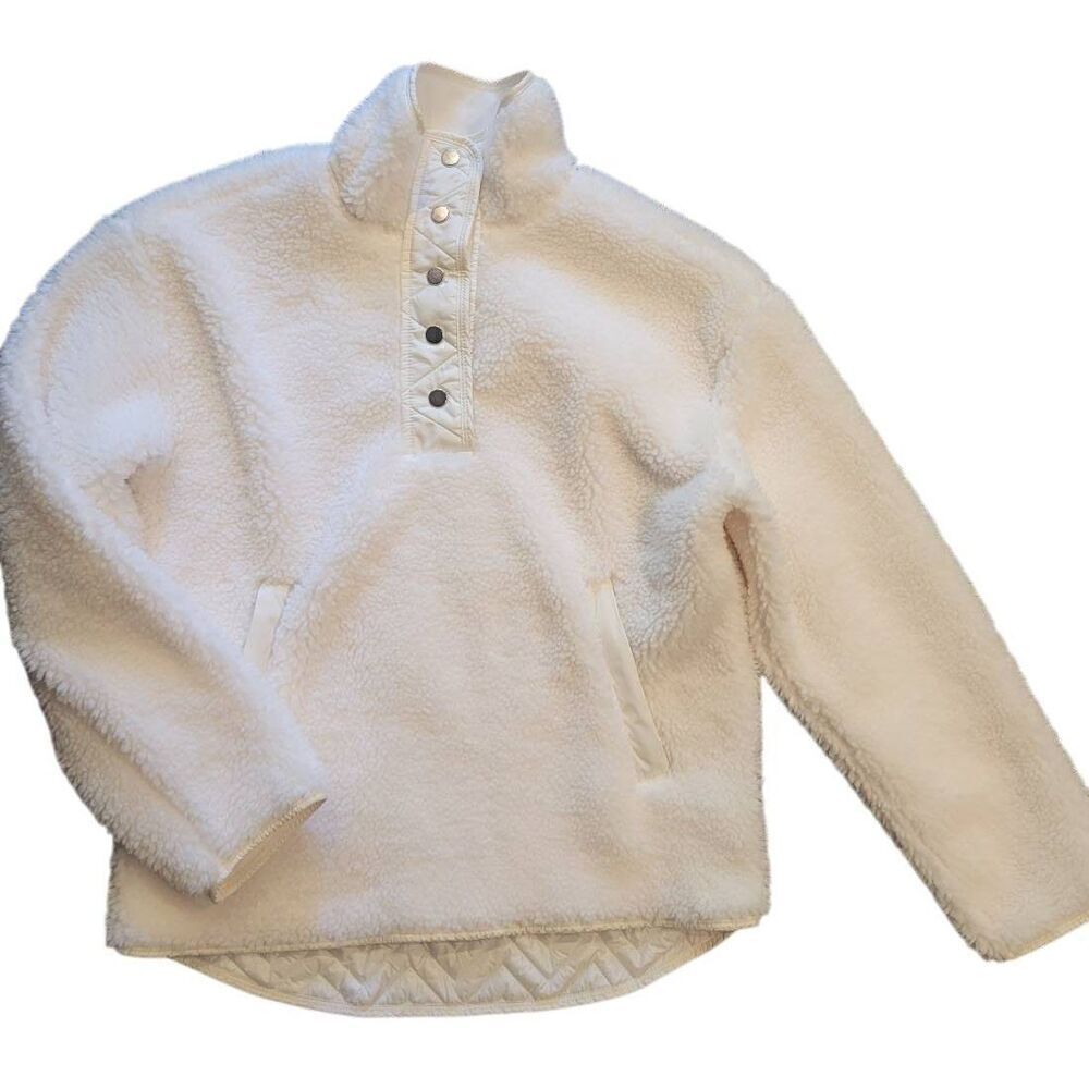 Athleta Cozy Sherpa Sweatshirt Women's XS White Quilted Half Snap Hiking Outdoor